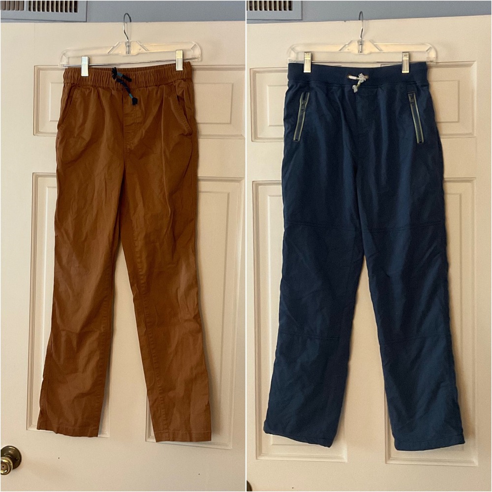 Mini Boden Boys Pull On Pants Lot 2 Brown Chino Navy Blue 12 13 Kids School Wear